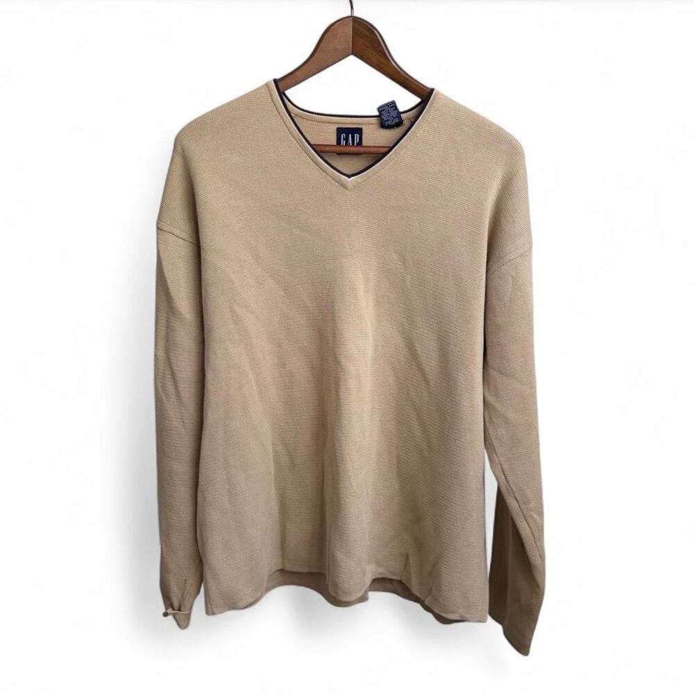 Gap Y2K Cream 2000s V-Neck Sweater Mens L Minimalist Preppy Mallcore
